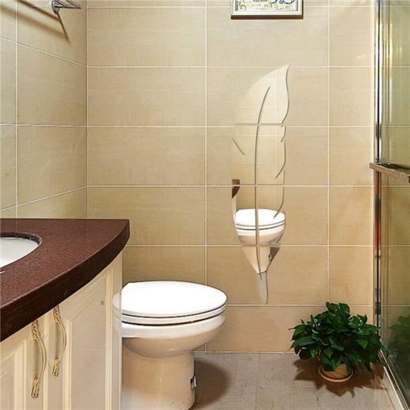 3D Acrylic Mirror Wall Decor Stickers, 11.8x49.2 Inches Feather Shaped Set DIY - Picture 2 of 6